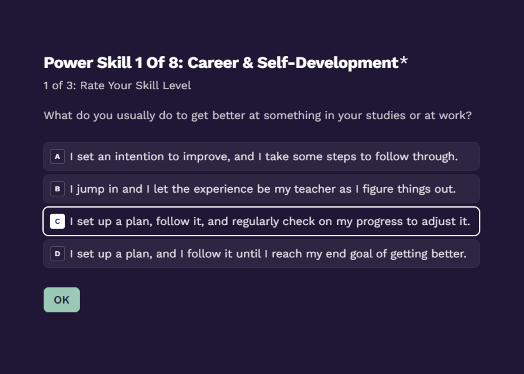 Behavioral question screen