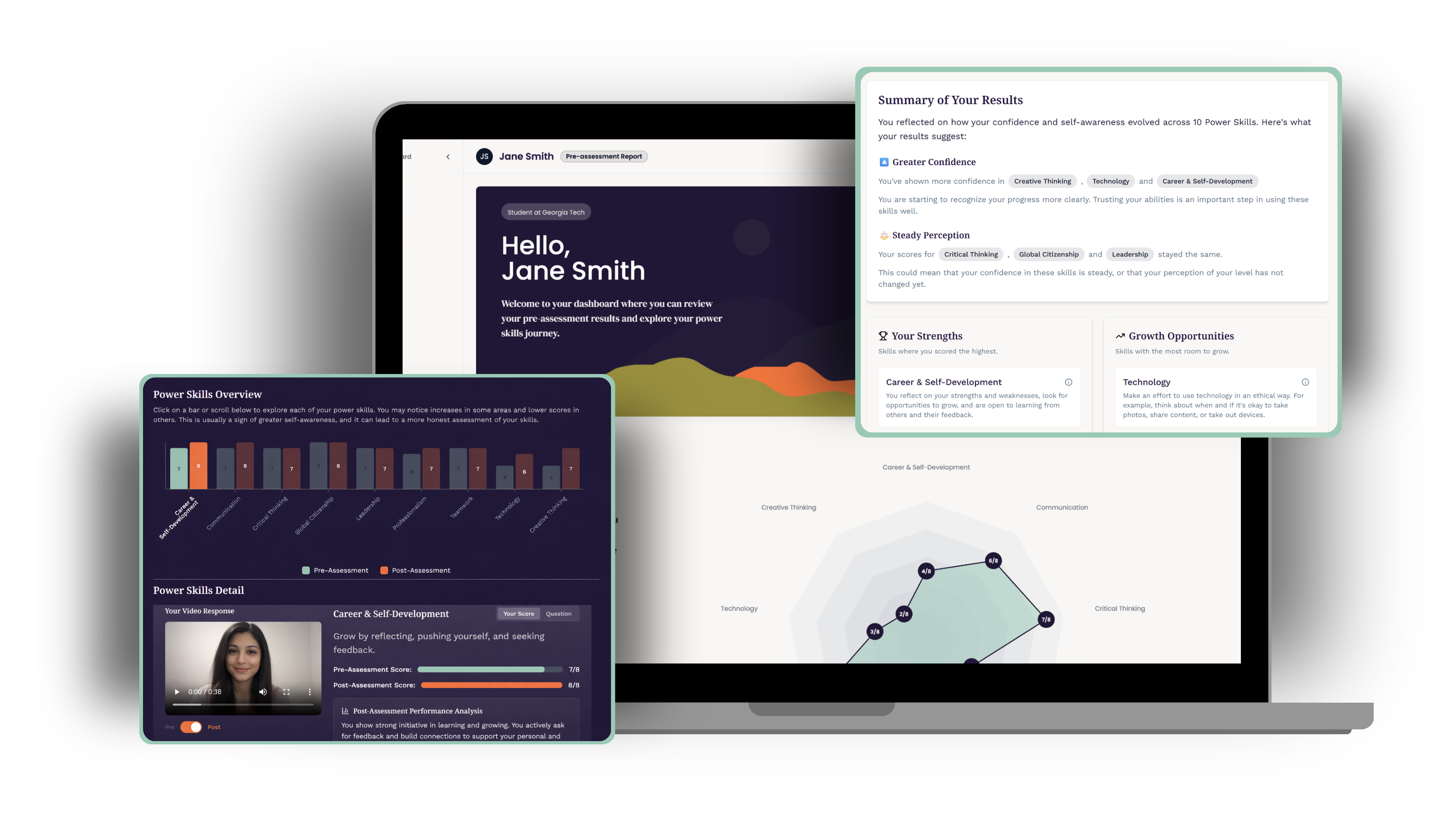 CulturaGo student dashboard, power skills overview and results summary
